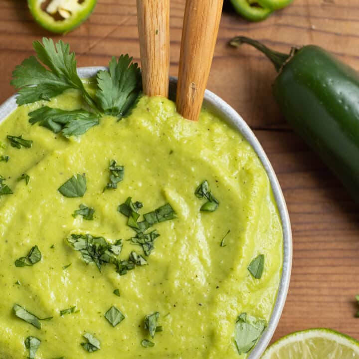 This is a picture of a bowl of jalapeño avocado sauce.