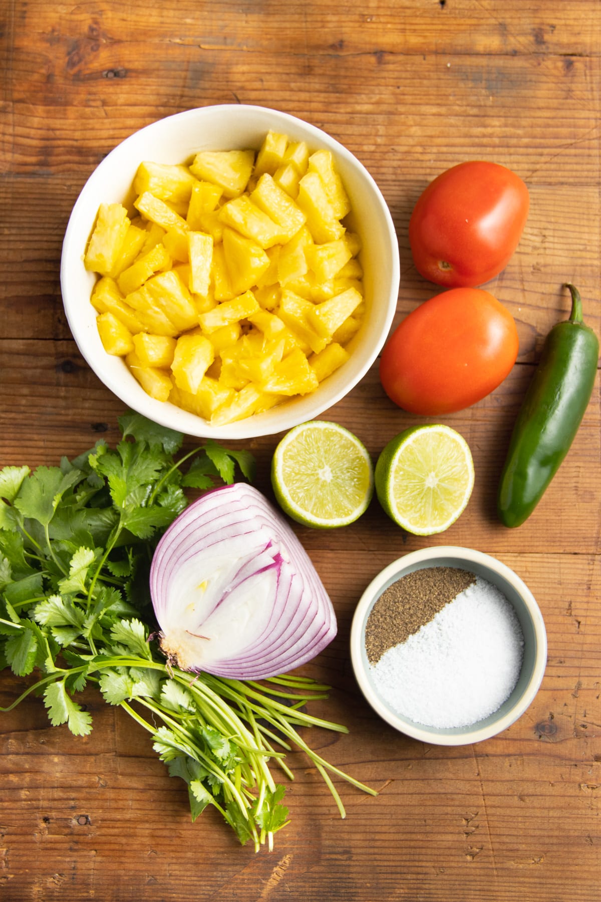 This is a picture of the ingredients used to make pineapple salsa.