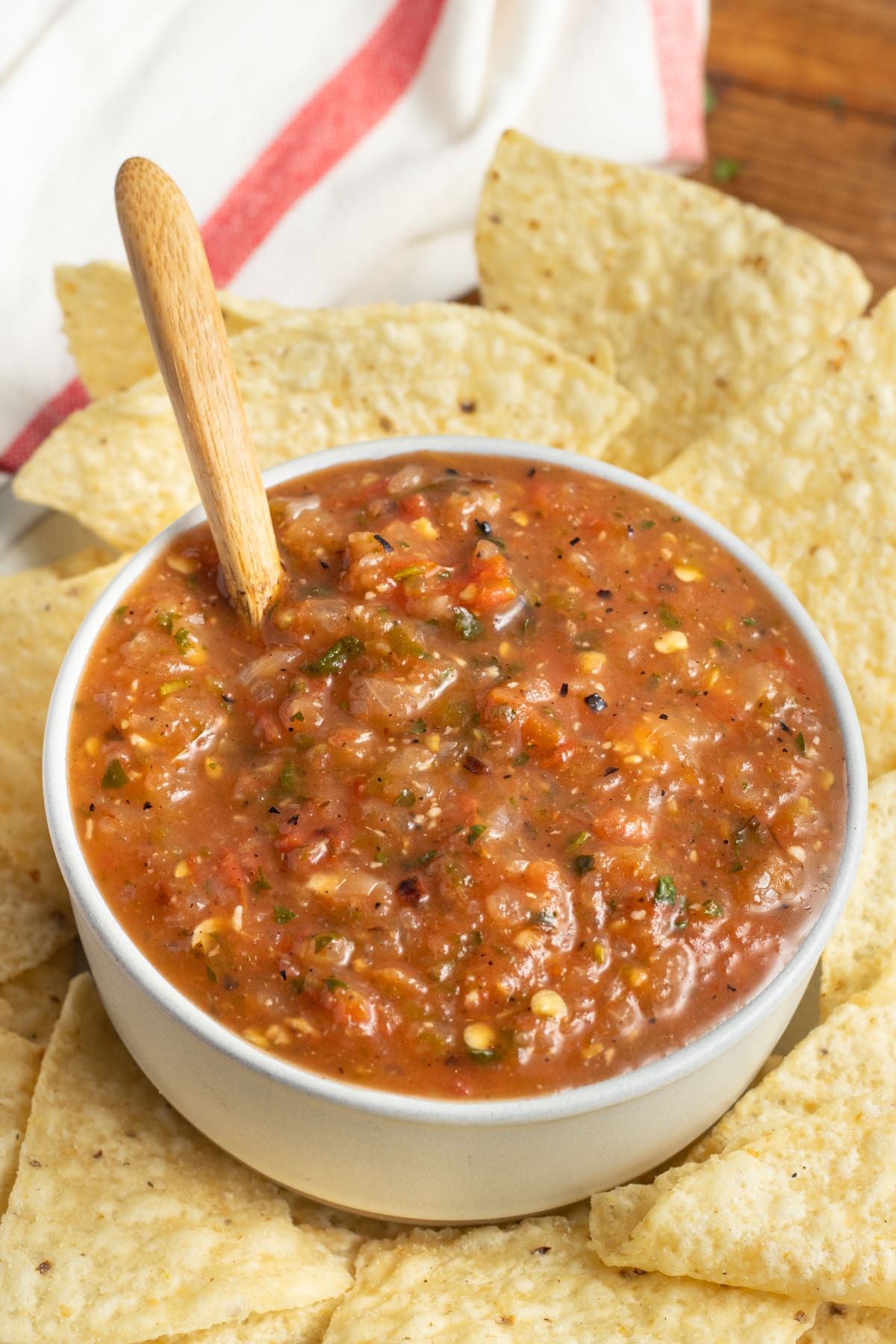 This is a picture of a bowl of roasted red salsa.
