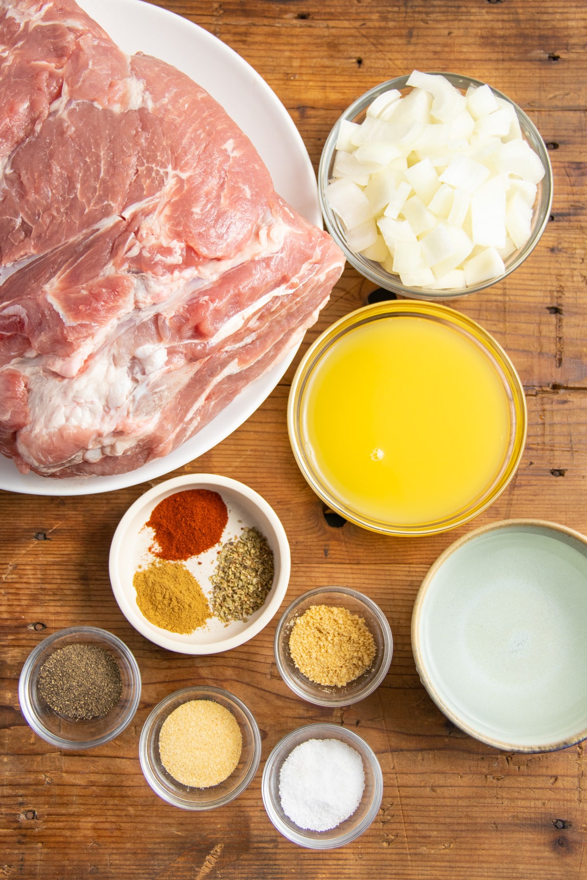 This is a picture of all the ingredients needed to make this recipe for slow cooker pork carnitas.