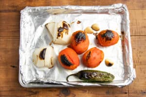 This is a picture of the veggies on a baking sheet after roasting.