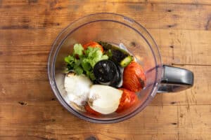 This is a picture of the ingredients into a food processor before blending.