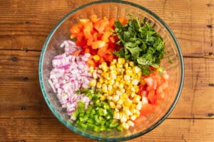 This is a picture of all the ingredients chopped in a bowl.