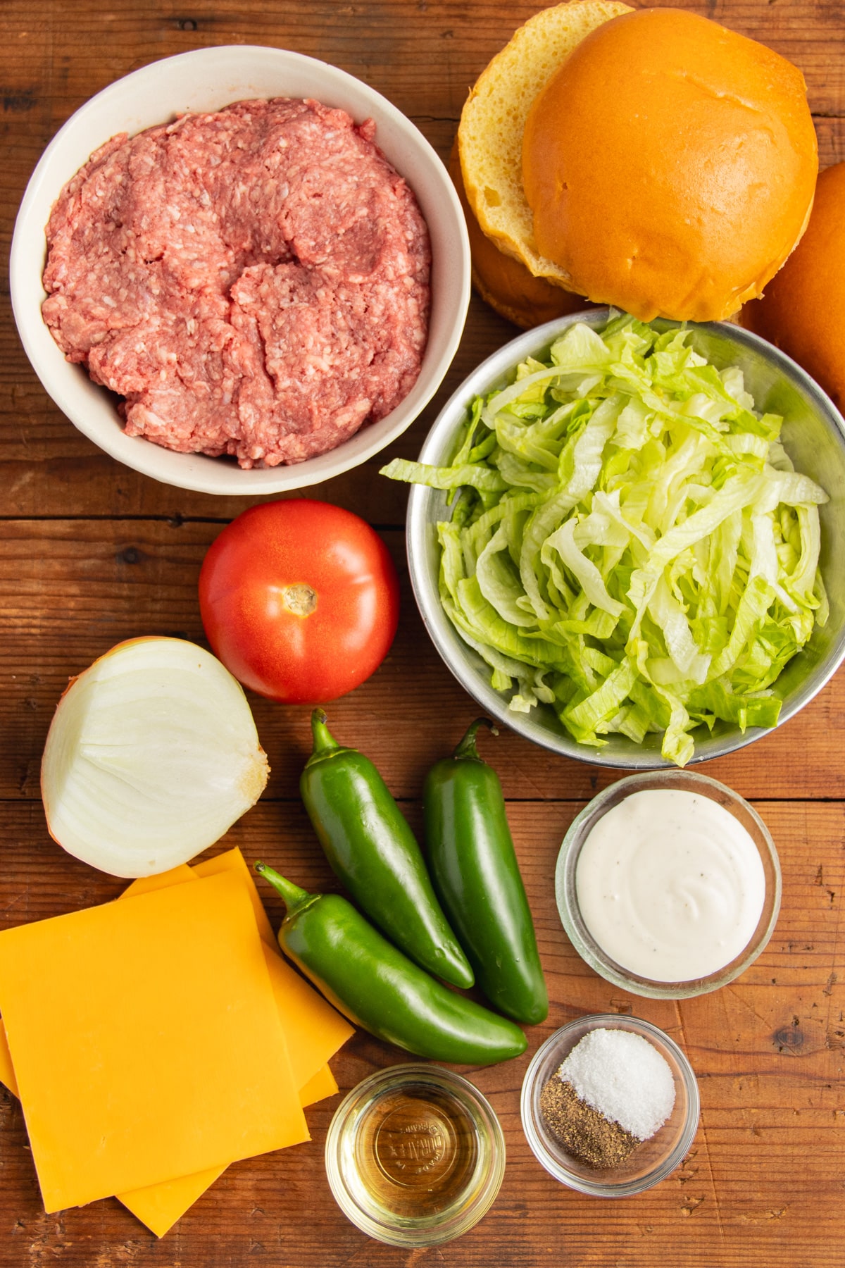 This is a picture of the ingredients used to make this cheeseburger recipe.