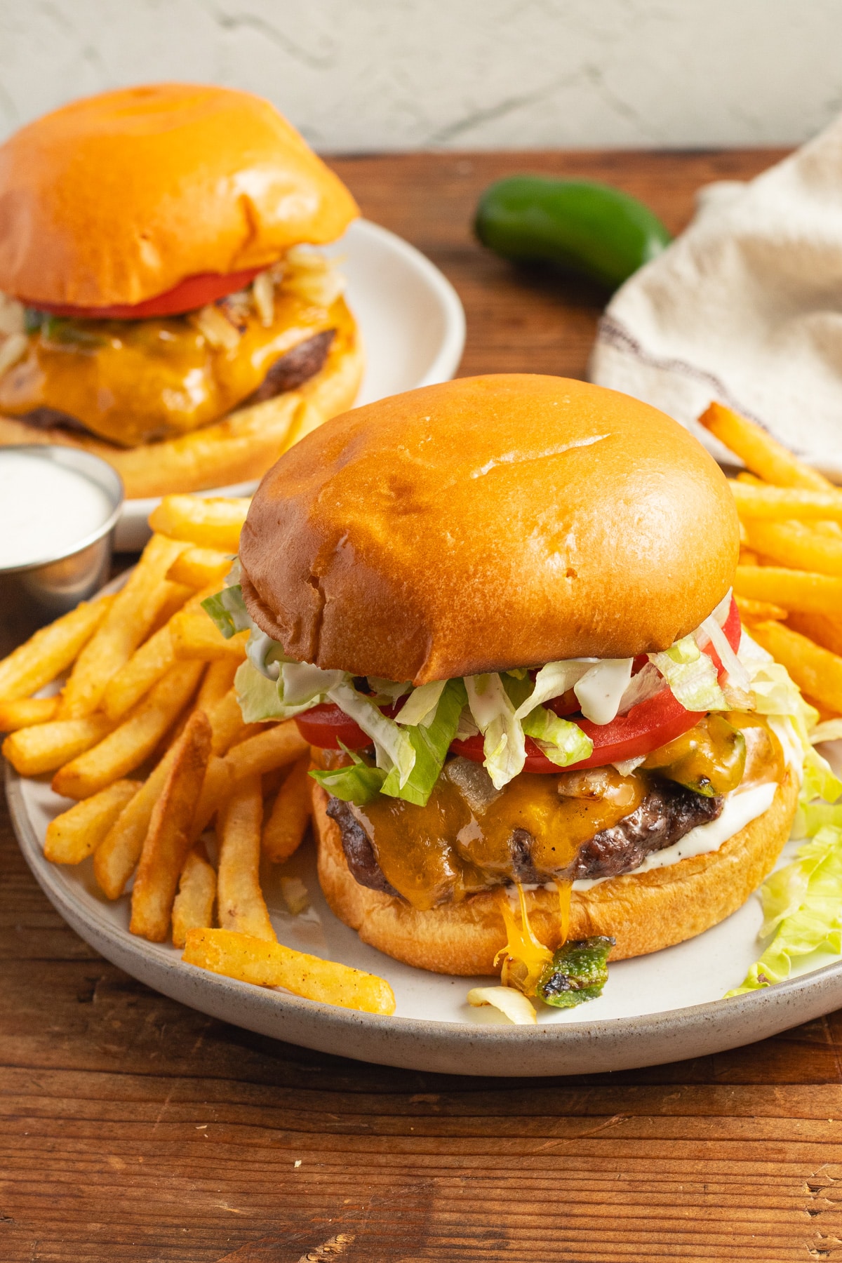 This is a picture of a jalapeño onion cheeseburger.