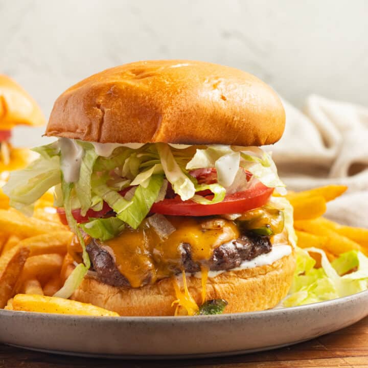 This is a picture of a jalapeño onion cheeseburger.