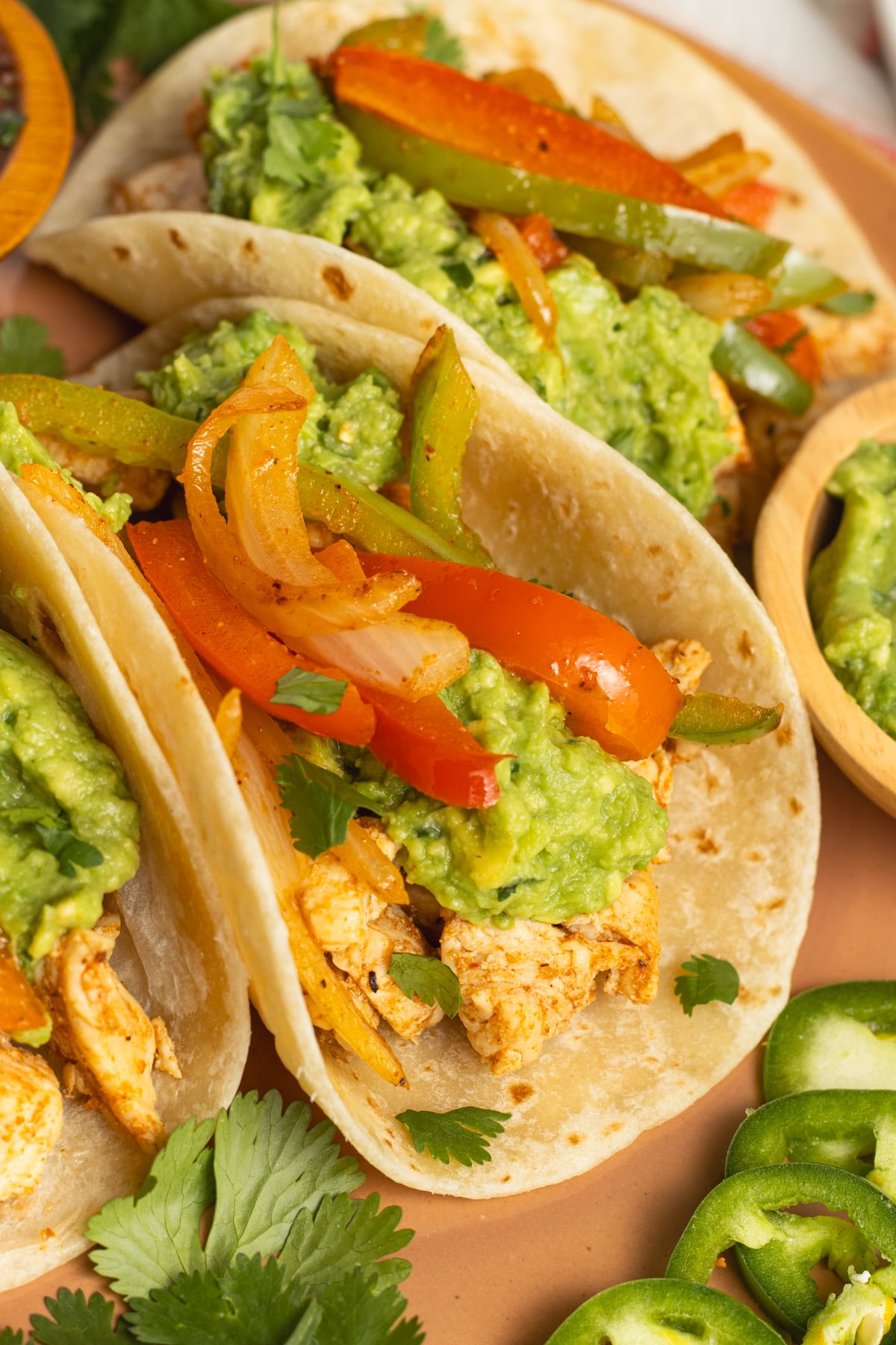 This is a close-up photo of a chicken taco.