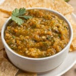 This is a picture of a bowl of roasted pepper salsa.