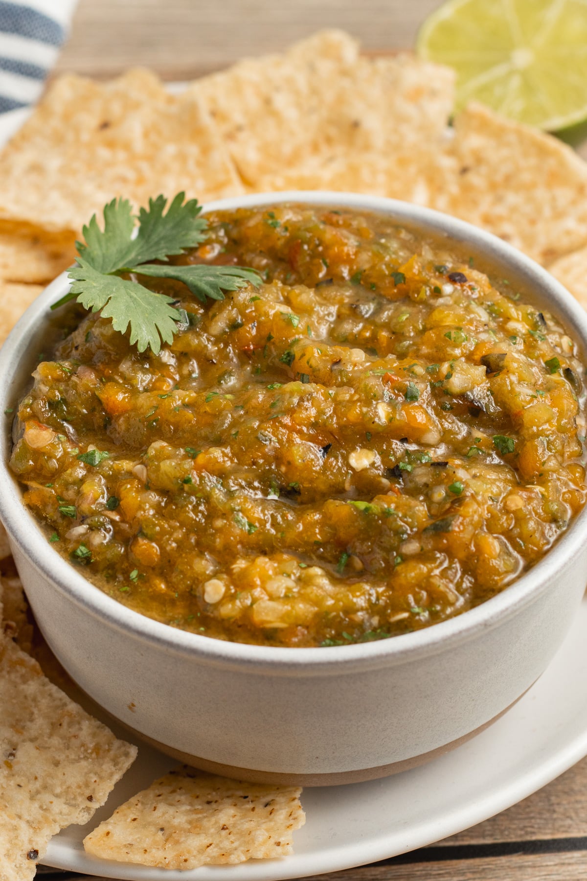 This is a picture of a bowl of roasted pepper salsa.