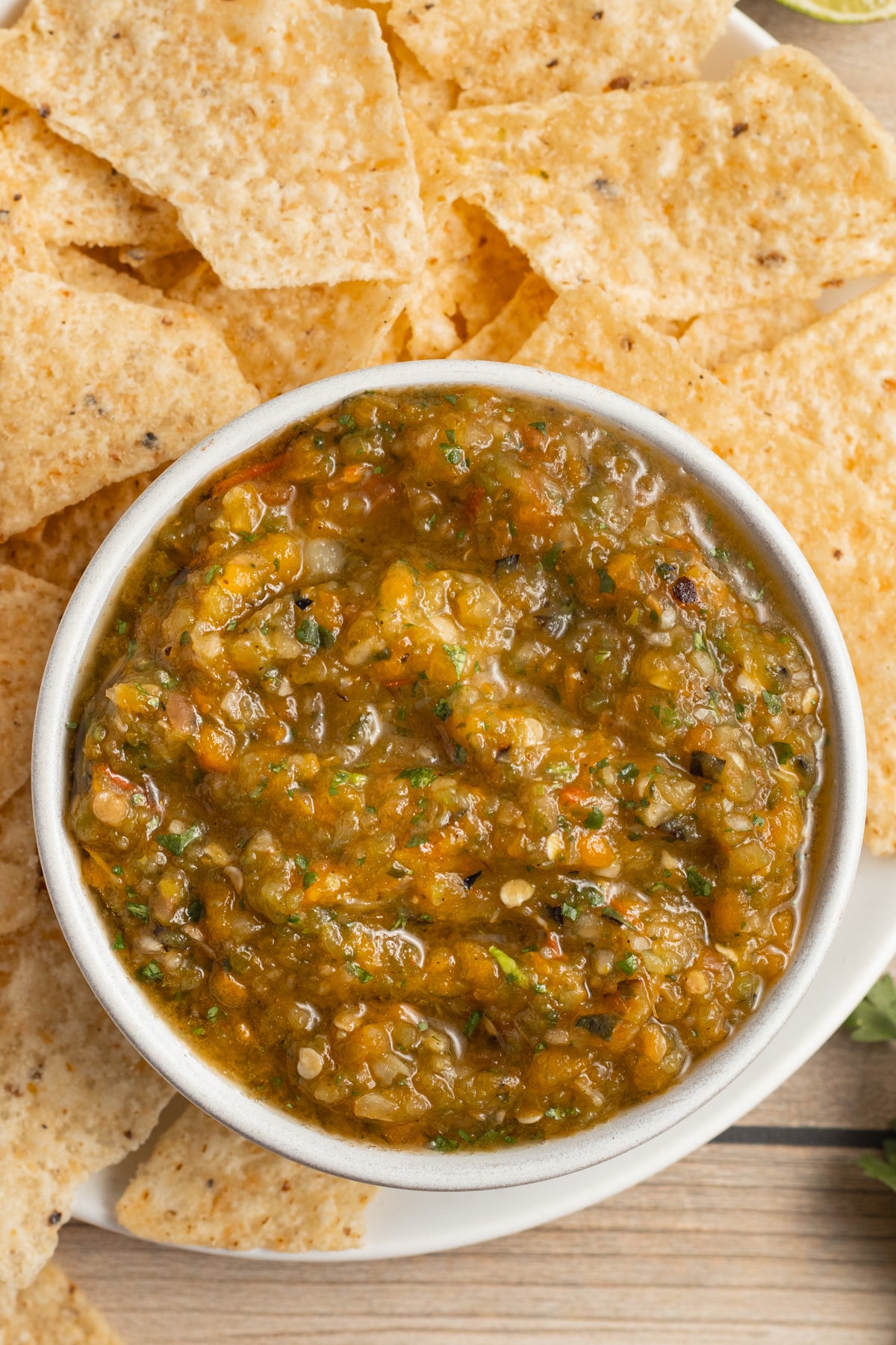 This is a picture of a bowl of roasted pepper salsa.